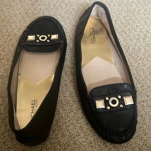 Michael Kors black loafer flats driving type shoes black w gold 9